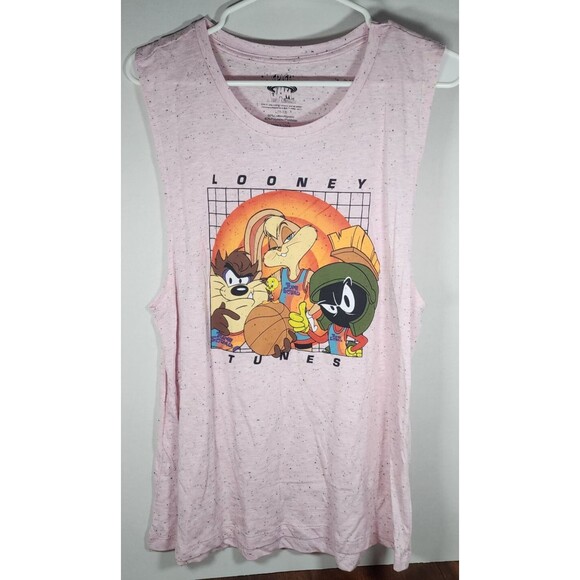 Space Jam Looney Toons Sleeveless T-Shirt Pink Speckled Cartoon Size Large - Picture 1 of 9